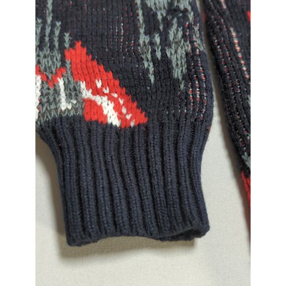 VTG Front Line Sweater Aztec Geometric Knit Black Red Made Hong Kong XL - Picture 3 of 11